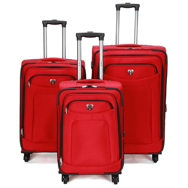 Swiss Luggage Suitcase Lightweight with 8 wheels 360 degree rolling SoftCase 3PCS Set SN8109ABC Red