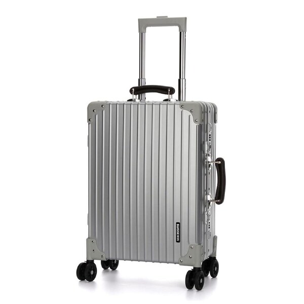 Swiss Aluminium Luggage Suitcase Lightweight with TSA locker 8 wheels 360 degree rolling Carry On HardCase SN7611A Silver