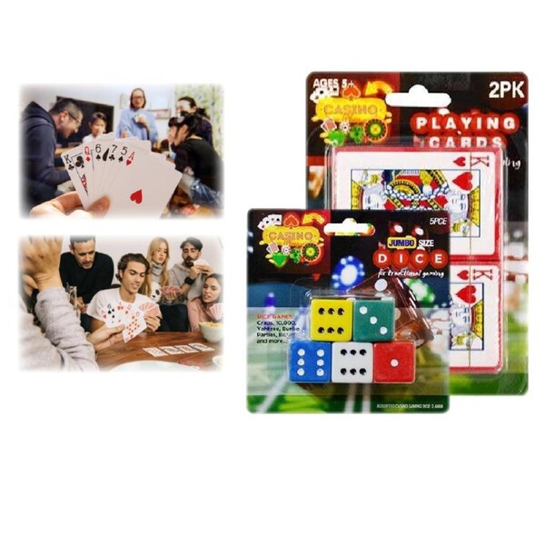 2 Decks Playing Cards Casino US Standard + 5 Pcs Jumbo Size Dice Classic Game