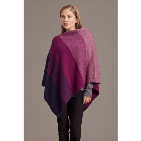 McDonald Possum Merino Ombre Womens Poncho-Navy/Berry/Heather