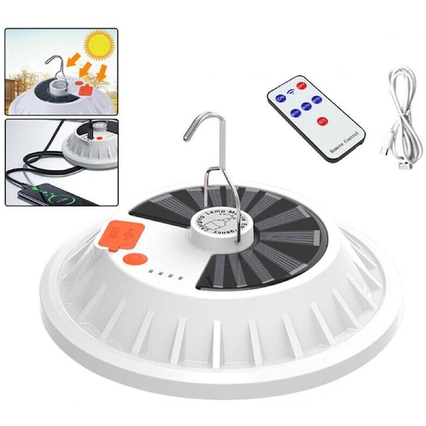 120 LED Solar Rechargeable Camping Light USB Outdoor Tent Lantern Lamp W/ Remote - White