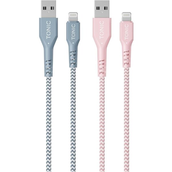 Tonic PowerFlex Lightning to USB-A 2m Cable Twin Pack - Blue & Pink