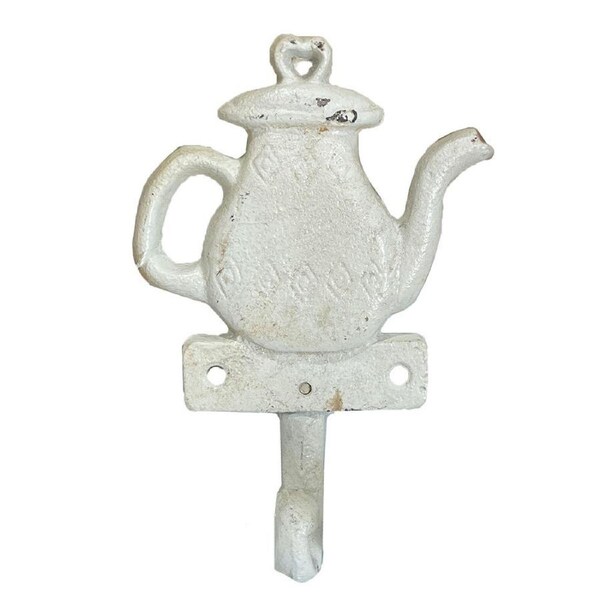 Mr Gecko Kettle Single Cast Iron Wall Hook Handcrafted Antique White