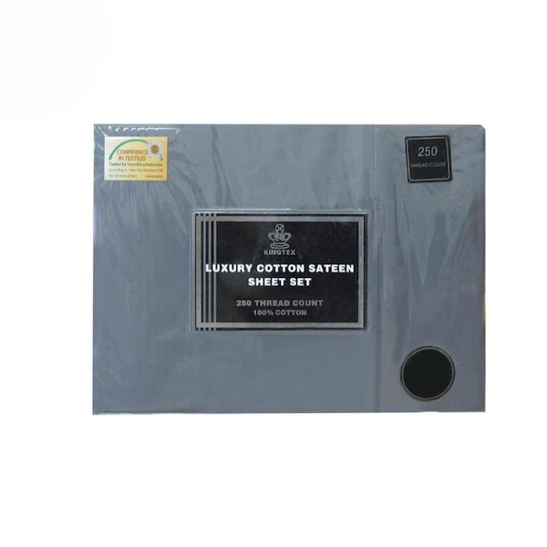 Kingtex 250TC 100% Cotton Sateen Sheet Set Charcoal Single