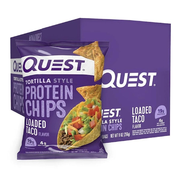 8PK Quest Protein Chips/Tortilla Snack Box Healthy Low Loaded Taco Flavoured 32g