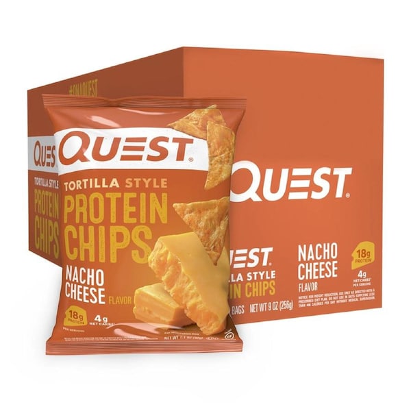 8PK Quest Protein Chips Snack Box Healthy Low Sugar Nacho Cheese Flavoured 32g