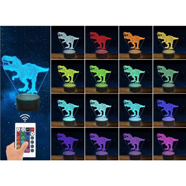 1x 3D Acrylic LED Dinosaur Night Light 16 Colors Lighting Table Bedside Lamp W/ Remote Control