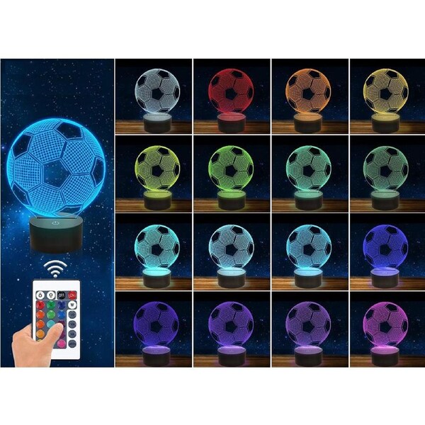 1x 3D Acrylic LED Football Soccer Night Light 16 Colors Lighting Table Bedside Lamp