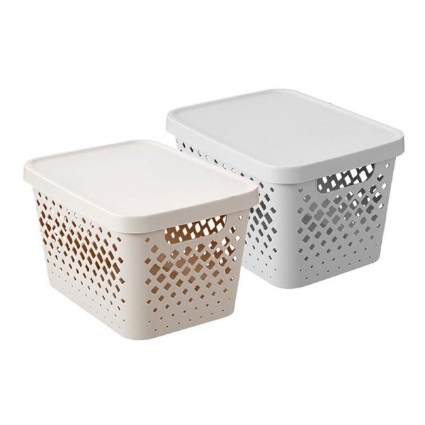 2x Boxsweden Kept Diamond 16L/36cm Storage Bin Lidded Rectangle Container Assort