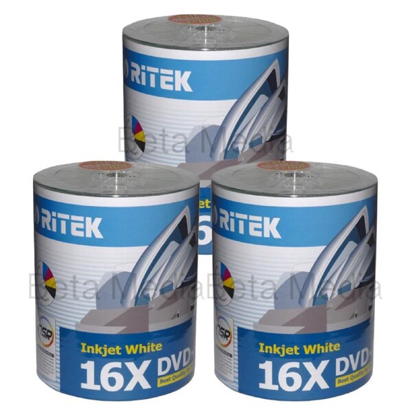 300 x Ritek Blank DVD-R media 16X 4.7GB Full Hub Printable DVD -R Discs