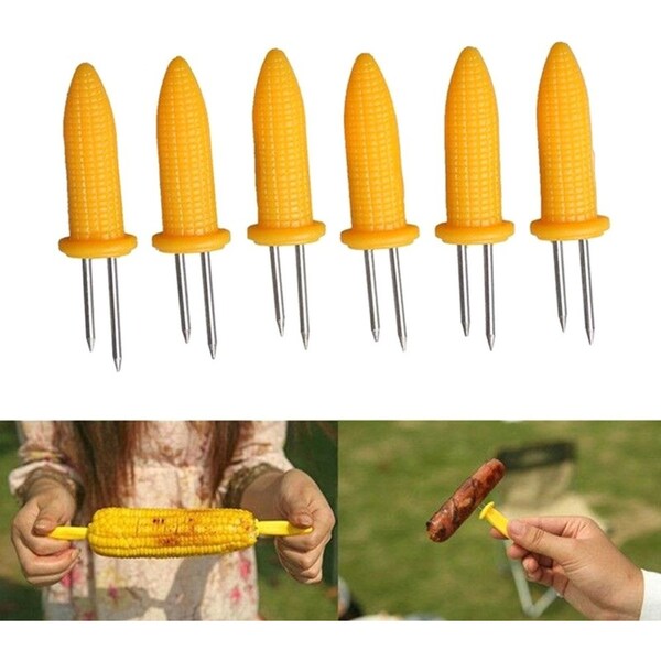 6Pcs Stainless Steel Corn Holders Corn on The Cob Skewers Barbecue Tool