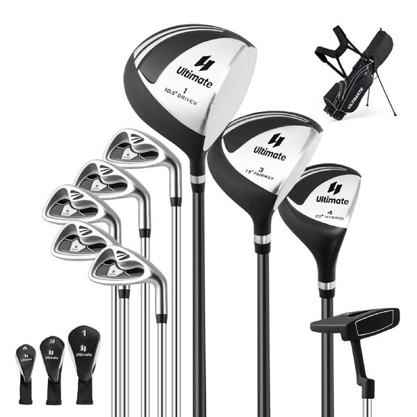 Costway Complete Men Golf Clubs Set Starters Pro w/Stand Bag 10PCS Alloy/Graphite Drive Right Hand Black