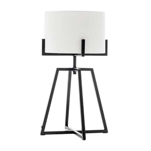 New Oriental Kay Matte Black Square-Edged Metal Dimmable Table Lamp W/ Off White Linen Shade