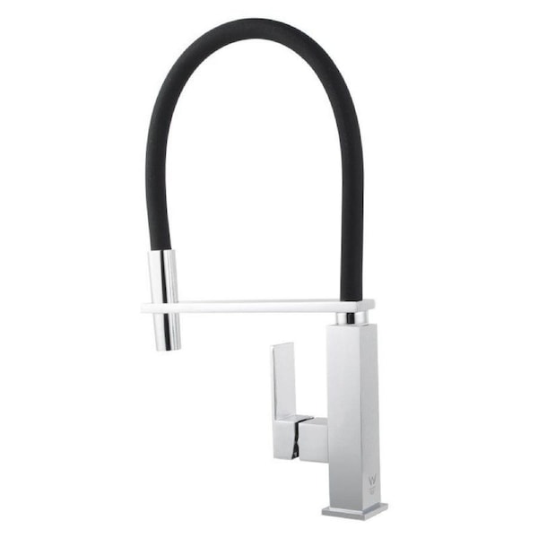 AQUAPERLA Blaze Pull Down Kitchen Mixer Tap - Chrome with Black Silicone