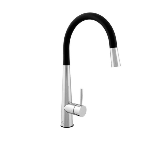 VITO BERTONI NUOVA CALARE Round Pull Out Kitchen Mixer Tap Lead Free - Gooseneck - Matte Black and Chrome