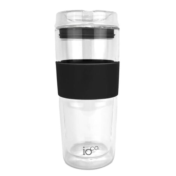 IOco 16oz Glass Tea and Coffee Travel Cup - Black