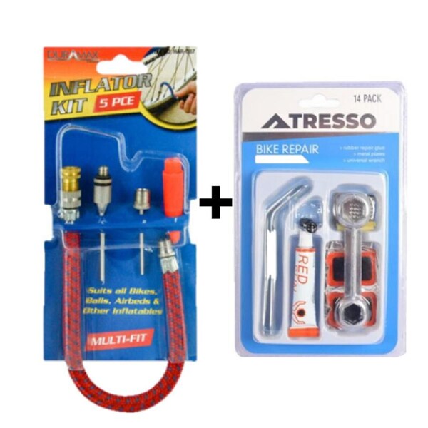 14pcs Bike Repair & 5 Inflator Kit Bundle Portable Tire Lightweight Manual