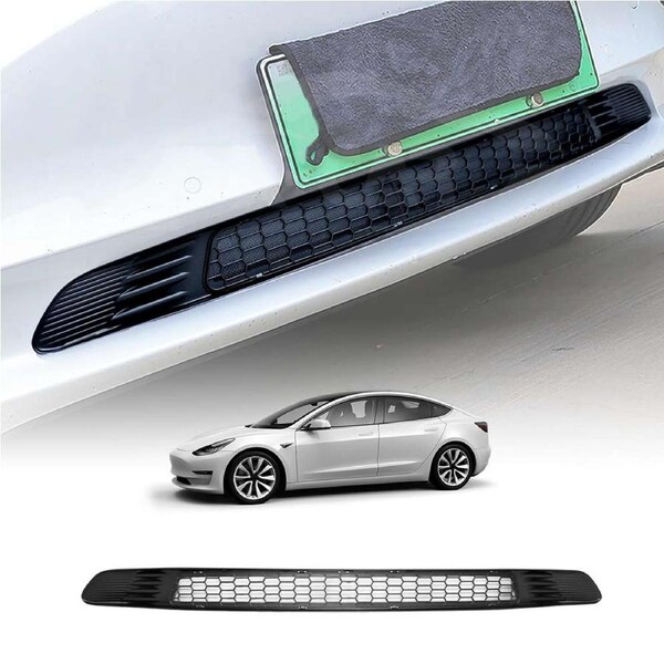 Tesla Model 3 Car Front Air Flow Vent Inlet Intake Grill Mesh Grille Grid ABS Plastic Protection Cover Leaves Insect Guard Matt Black