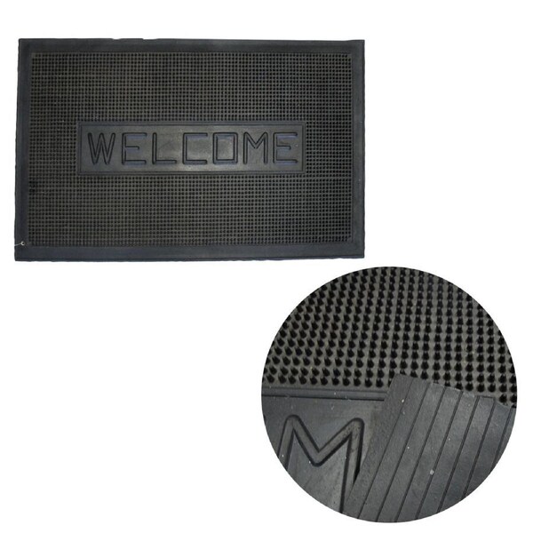 Welcome Rubber Black Door Mat 38 x 70cm