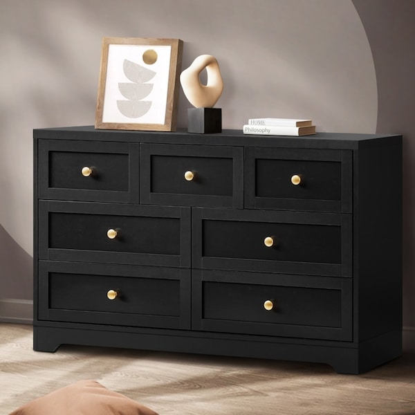 Oikiture 7 Chest of Drawers Dresser Hamptons Black