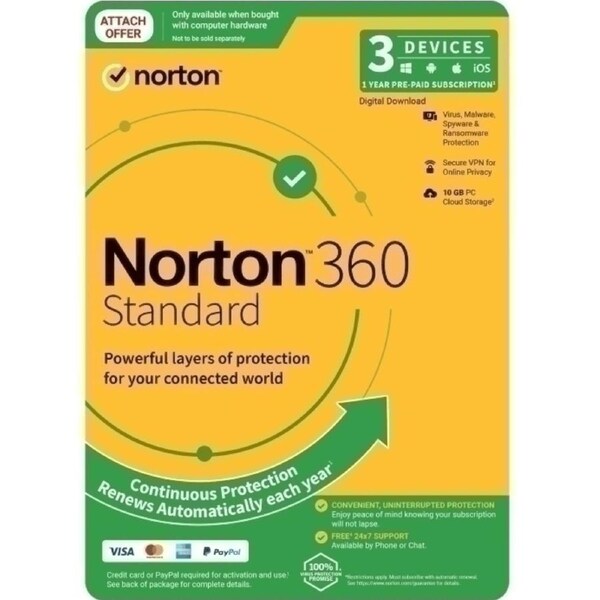 Norton 360 Standard Protection - 1 User 3 Devices 1 Year Subscription