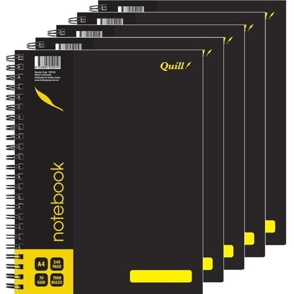 Quill Q595A Note Book Spiralbound 70GSM 240 Page A4 5 Pack