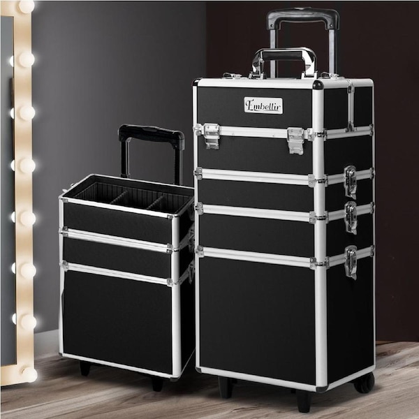 Embellir 7 In 1 Beauty Case Makeup Case Cosmetic Professional Trolley Aluminum black