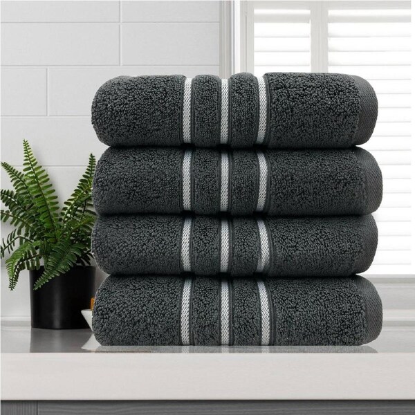 Amor Classic Face Washer 4 PCS 650GSM Dobby Stripe Super Soft Premium Cotton Charcoal