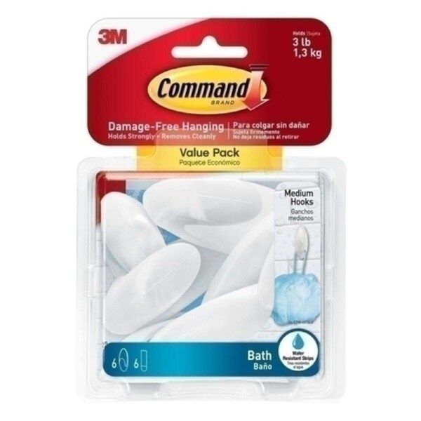 Command BATH18-6ES Medium Bath Hooks Value 3-Pack - Box of 6