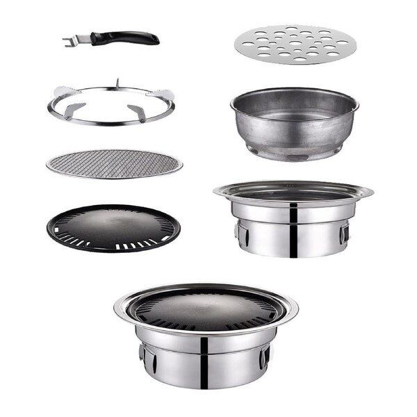 Portable Multifunctional Charcoal Barbecue Grill 13 Inch Stainless Steel BBQ Camping Grill Stove Tabletop Smoker Grill for Outdoor Indoor Picnic