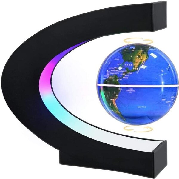 Magnetic Levitating Floating Rotating World Map LED C-Shape Lamp Home Desk Blue