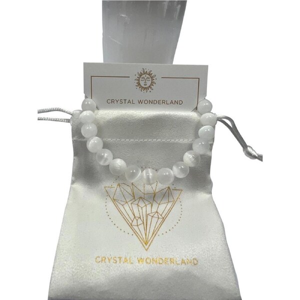 1PC Selenite Crystal Bead Bracelet Natural Gemstone Healing