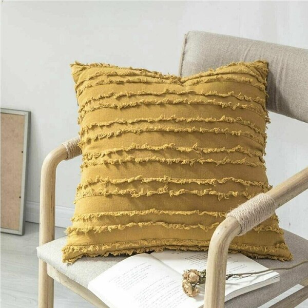 1x Boho Tassels Fringe Cushion Cover Striped Decorative Lounge 45x45 - Yellow
