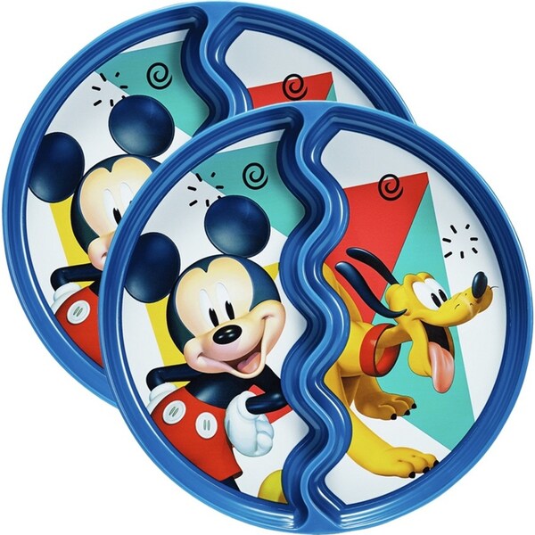2x Disney Junior Mickey Mouse Children's/Toddler Suction Dinner Plate 12m+ Pink