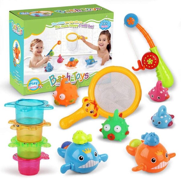 Nevenka 12Pcs Baby Bath Toys Fishing Games with Stacking Cups for 14 Months and up