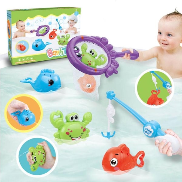 Nevenka 5Pcs Bath Toys Fishing Games with Squirt Fishes and Crab for Age 3+
