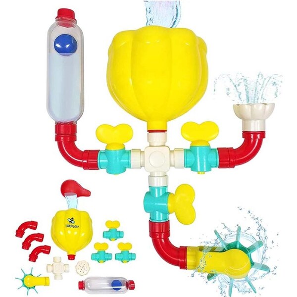 Nevenka Toddler Bath Toys Rotating Water Spray Pipe Building Blocks for Ages 4-8 Years