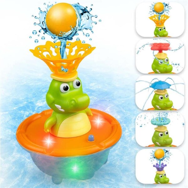 Nevenka Baby Bath Toys Fountain Crocodile with 5 Modes Water Spray Light Up for Ages 1-8