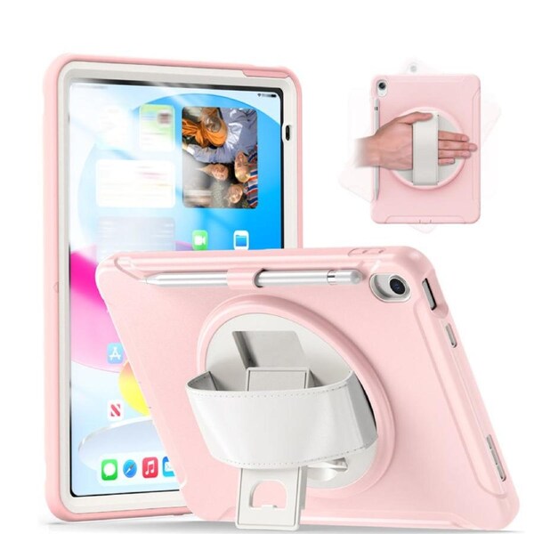 Nevenka Tablet Case For iPad 10th with 360 Kickstand/Hand Strap Shockproof-Pink