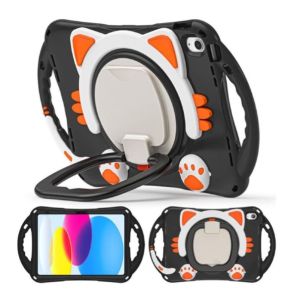Nevenka Cat Tablet Case For iPad 10th Kids Friendly with Handle Stand-BlackOrange