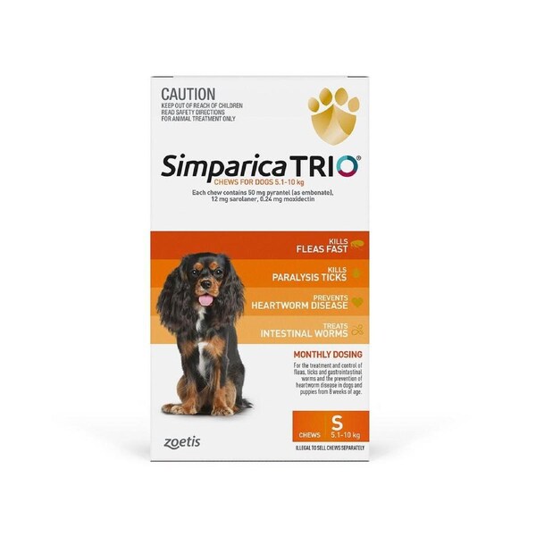 Simparica TRIO for Small Dogs 5.1 to 10 Kg (Orange) 3 Chews