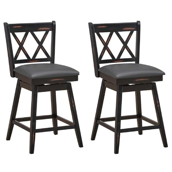 Giantex 2PCS 360 °Swivel Bar Stool 96cm Counter Height Dining Chair W/Upholstered Cushion & Backrest Black