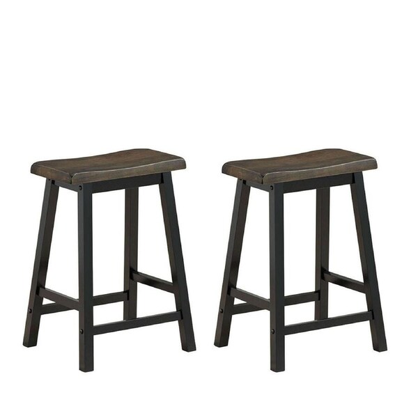 Giantex 2PCS Bar Stools Saddle Seat Stools Wood Vintage Counter Height Bistro Dining Kitchen Pub Side Chairs Grey