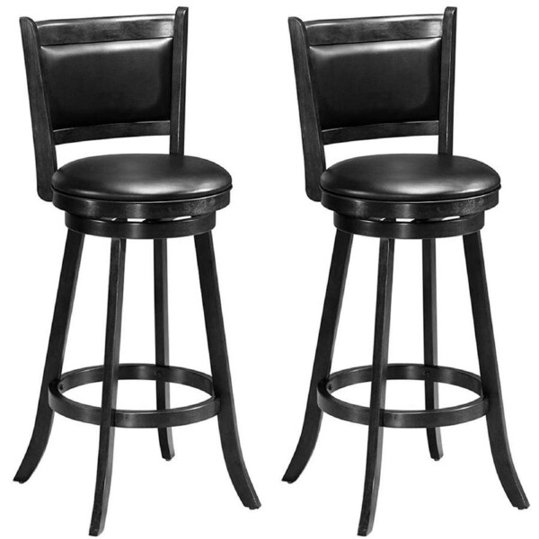 Giantex 2PCS 74cm Swivel Bar Stools Wooden Backed Dining Chair PVC Cushioned Seat for Home Pub Black