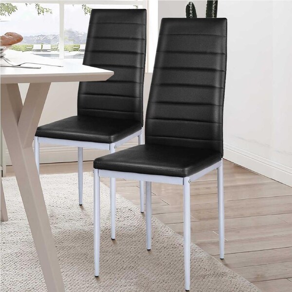 Giantex 4PCS PVC Leather Dining Chairs Upholstered Armless Chairs w/Metal Legs Black