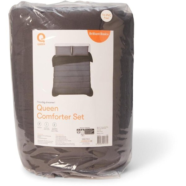 Brilliant Basics Essential Queen Comforter Set - Grey/Black