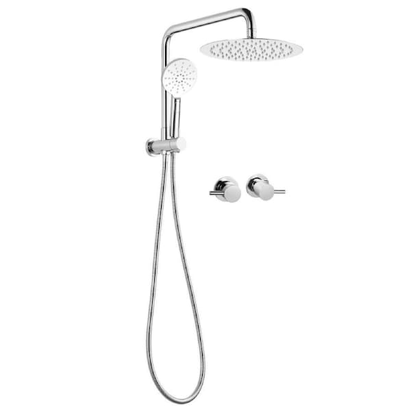 ACA WELS Chrome Shower Head Set With Twin Taps Round 10" Rain 3-MODE Handheld Stainless Steel w/Diverter Shower Set