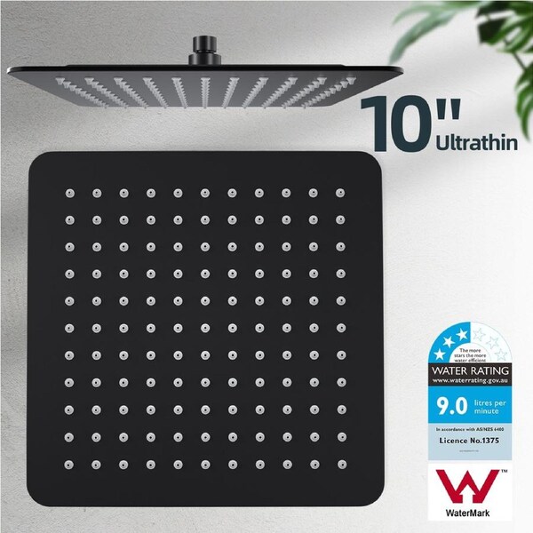 ACA 250mm Matte Black Square 10'' Rainfall Super Slim Shower Head Set Watermark