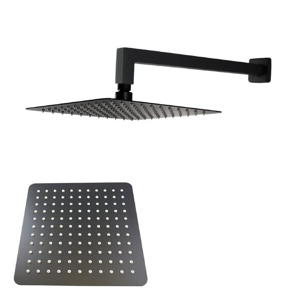 ACA 250mm Matte Black Square 10'' Rainfall Super Slim Shower Head Wall Arm Set Watermark