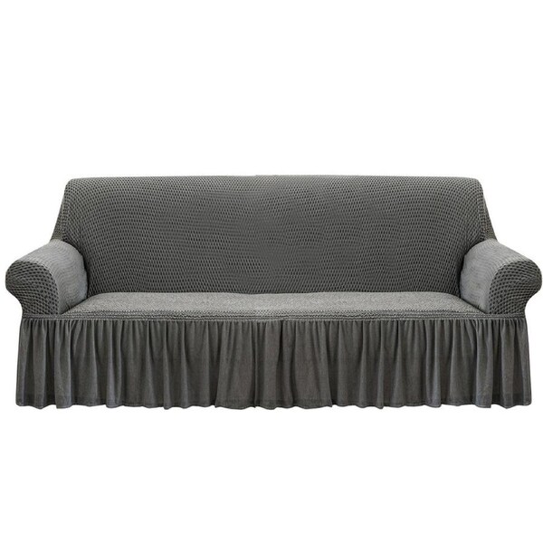 SOGA 3-Seater Grey Sofa Cover with Ruffled Skirt Couch Protector High Stretch Lounge Slipcover Home Decor